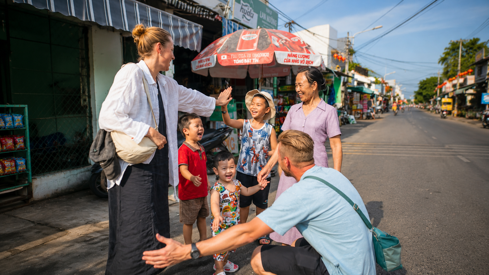Travelers experiencing local life in Hoi An early in the morning