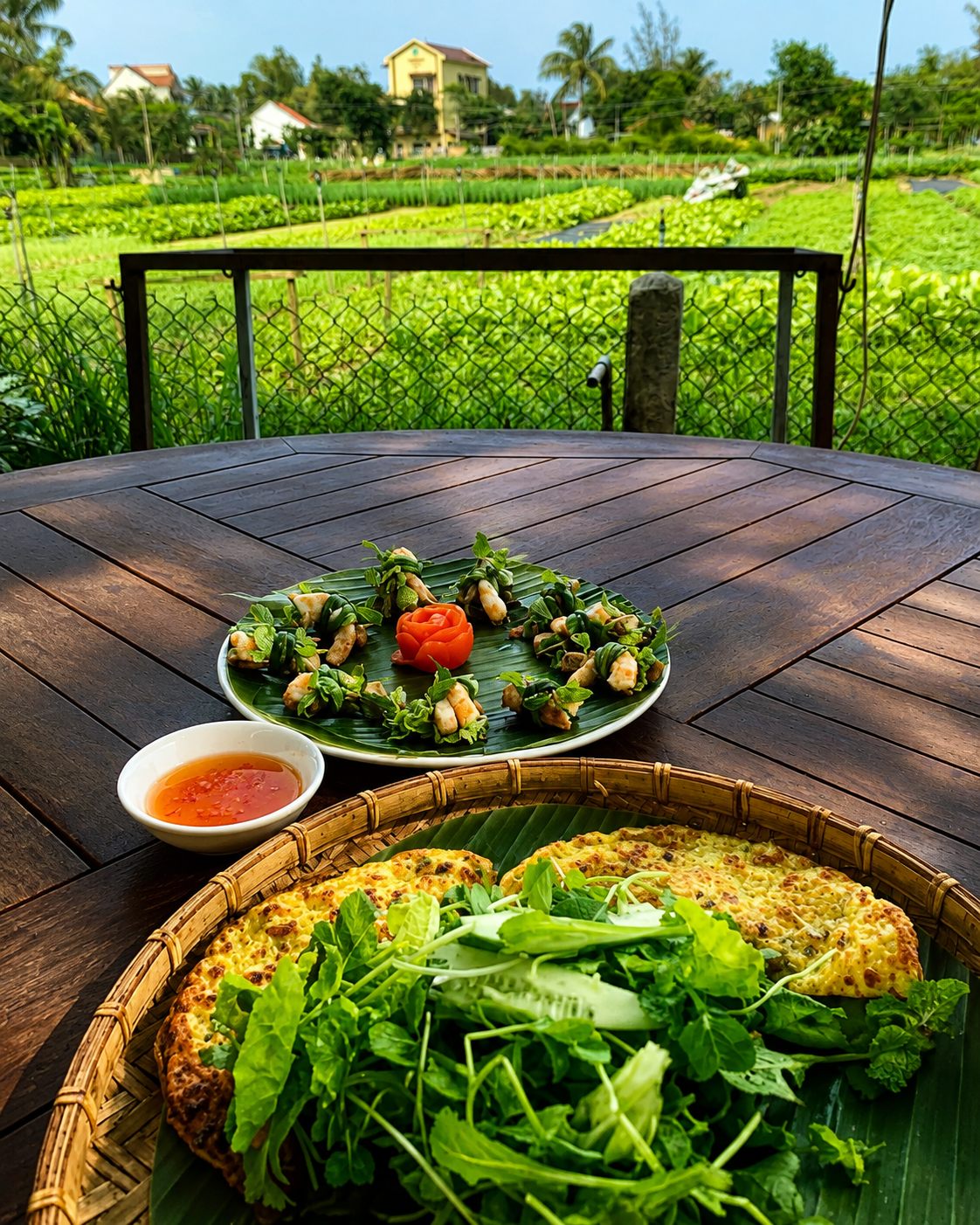 Private Hoi An cooking class group meal at Tra Que Village