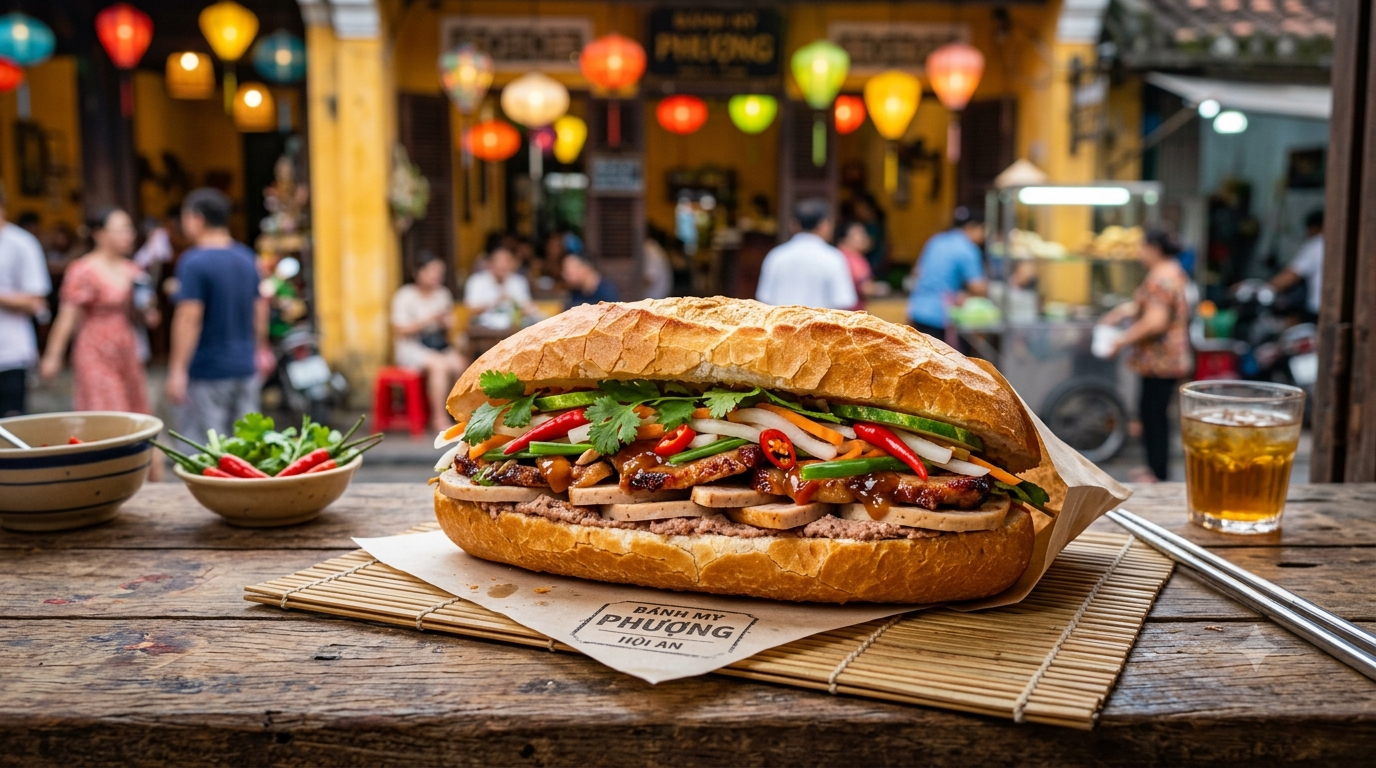 Crispy Hoi An Banh Mi Baguette with Savory Pate and Pork