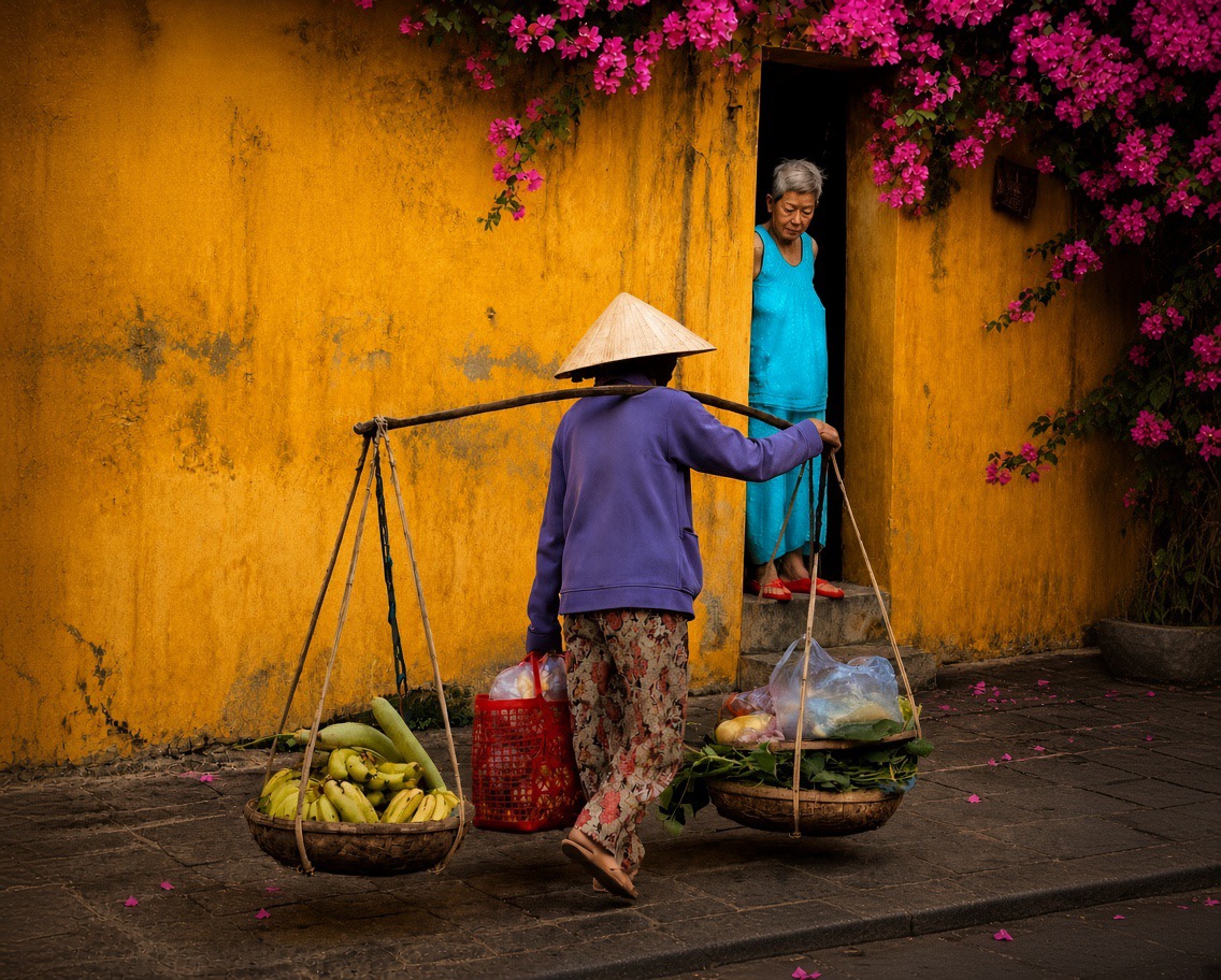 Daily local routines and morning markets in Hoi An Vietnam