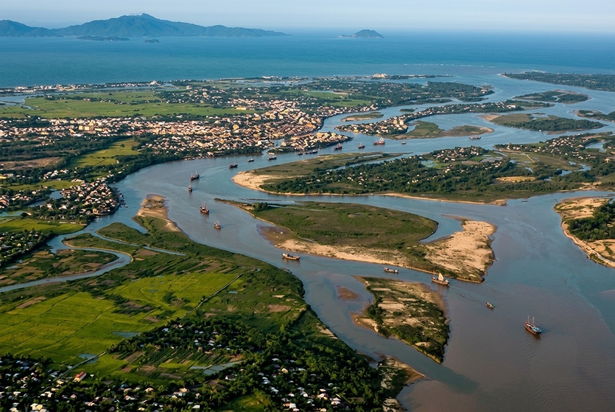 Thu Bon River waterways near Hoi An and the coast