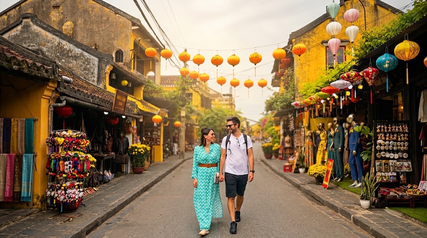 Travelers exploring Hoi An Ancient Town with a local guide
