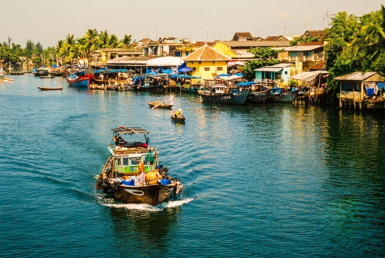 Boats on the Thu Bon River in modern Hoi An