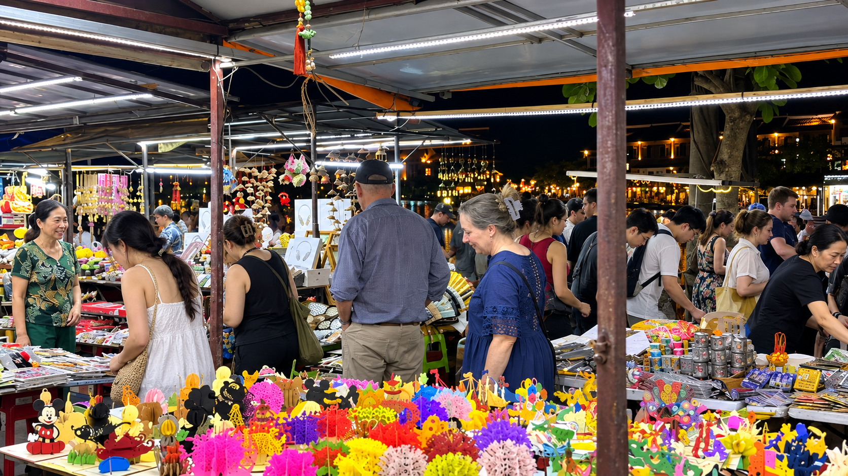 Visitors shopping at a local market in Hoi An
